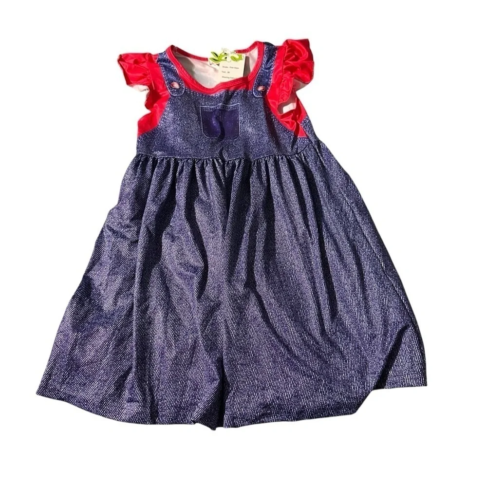 Super Mario Peaches Kids Denim Blue and Red Halloween Costume
